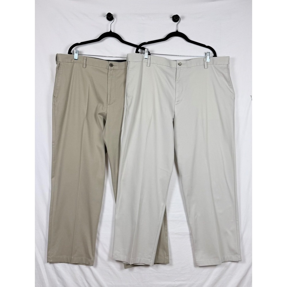 Dockers Mens Relaxed Fit Khaki Pants Tan White 40x30 Flat Front Office Summer